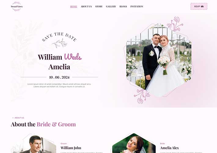 響應式HTML5結婚邀請在線網站網頁HTML模板